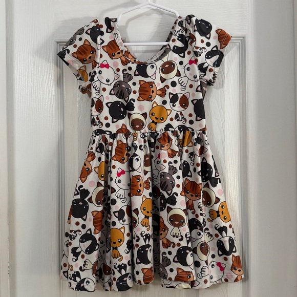 Charlie’s Project Multicolored Cat Print Flutter Sleeves Twirl Dress with Pocket - Picture 1 of 9